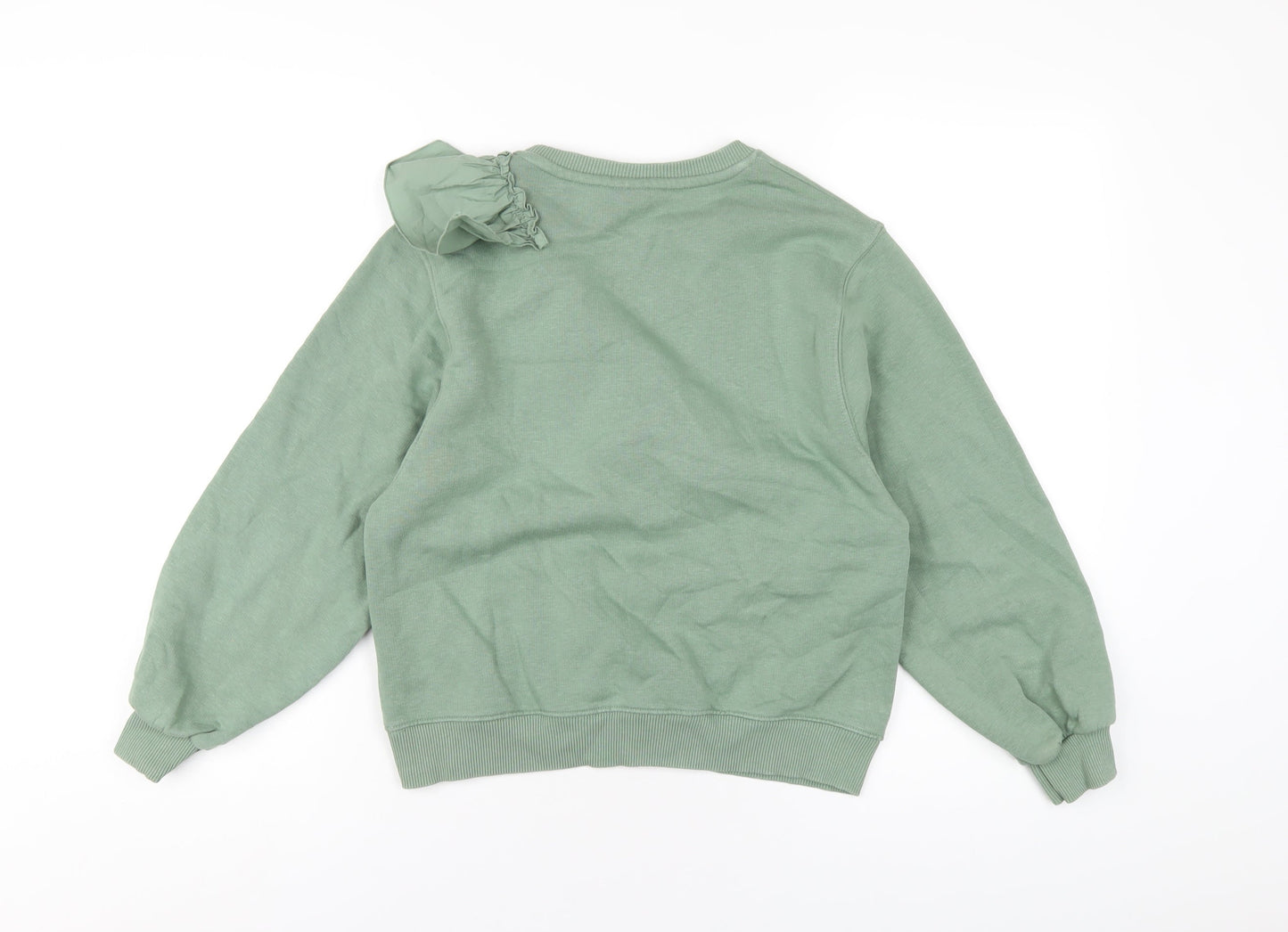Zara Girls Green Cotton Pullover Sweatshirt Size 11-12 Years Pullover - Ruffle