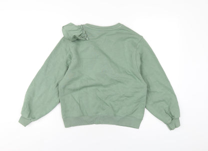 Zara Girls Green Cotton Pullover Sweatshirt Size 11-12 Years Pullover - Ruffle