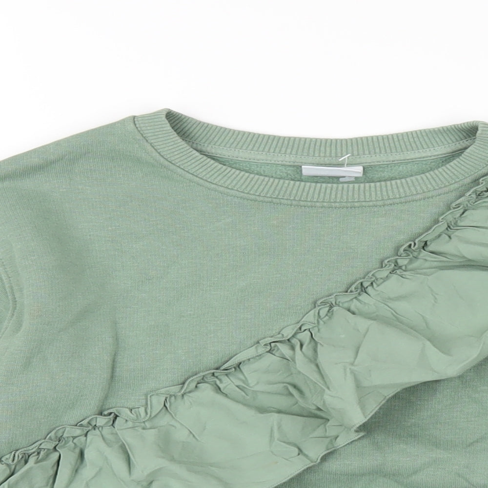 Zara Girls Green Cotton Pullover Sweatshirt Size 11-12 Years Pullover - Ruffle