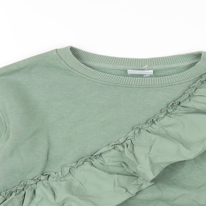 Zara Girls Green Cotton Pullover Sweatshirt Size 11-12 Years Pullover - Ruffle