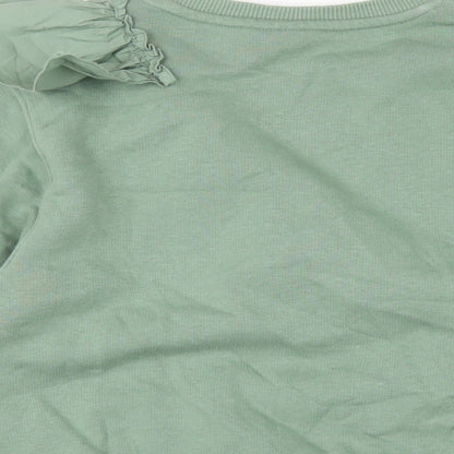 Zara Girls Green Cotton Pullover Sweatshirt Size 11-12 Years Pullover - Ruffle