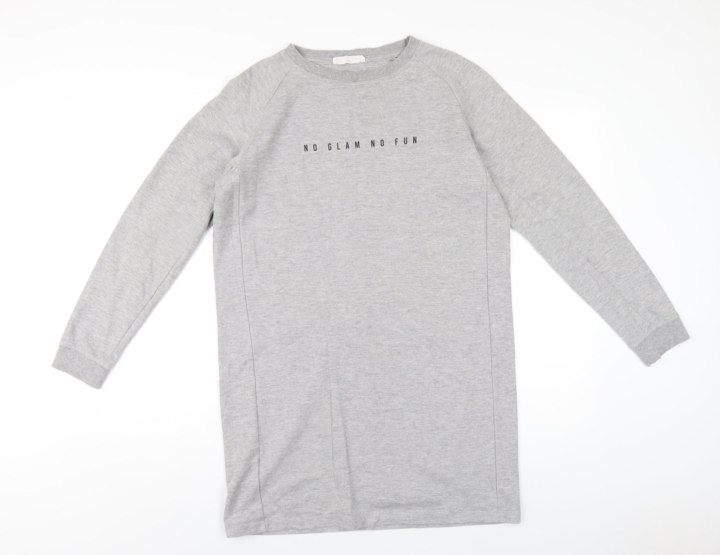 Mango Womens Grey Cotton Jumper Dress Size M Crew Neck Pullover