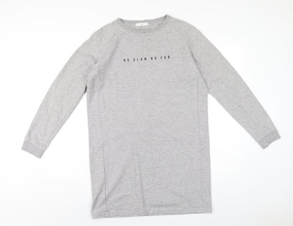 Mango Womens Grey Cotton Jumper Dress Size M Crew Neck Pullover
