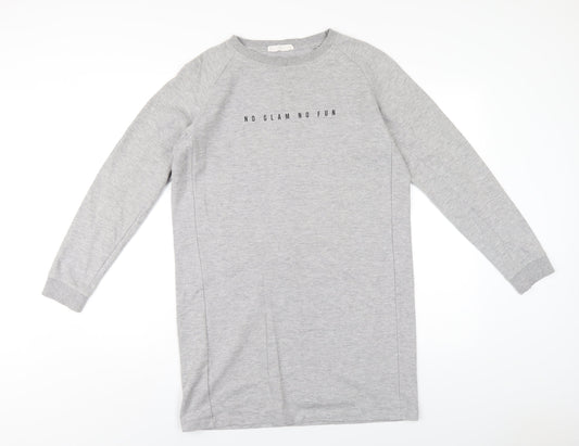 Mango Womens Grey Cotton Jumper Dress Size M Crew Neck Pullover