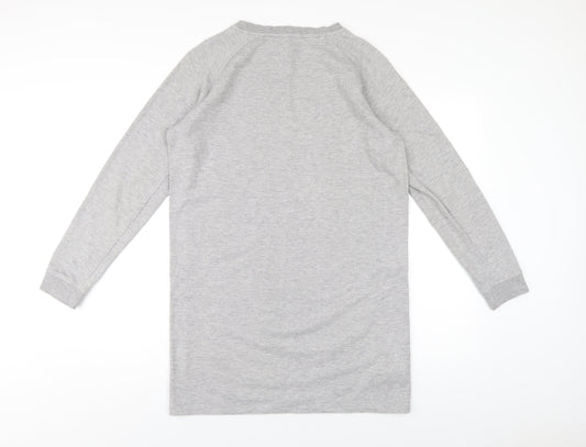 Mango Womens Grey Cotton Jumper Dress Size M Crew Neck Pullover