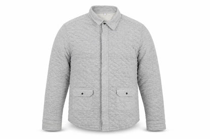 Front view of Marks & Spencer boys’ grey quilted jacket, size 12-13, years snap
