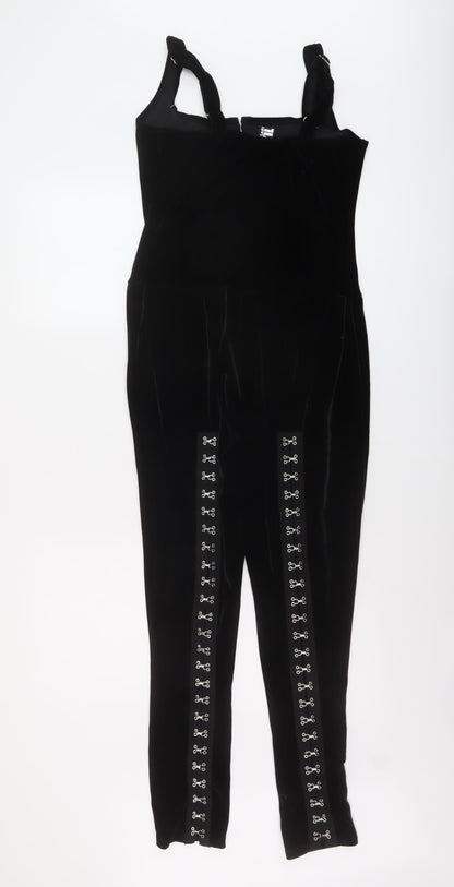 Neccesary Evil Womens Black Polyester Jumpsuit One-Piece Size S Hook & Eye
