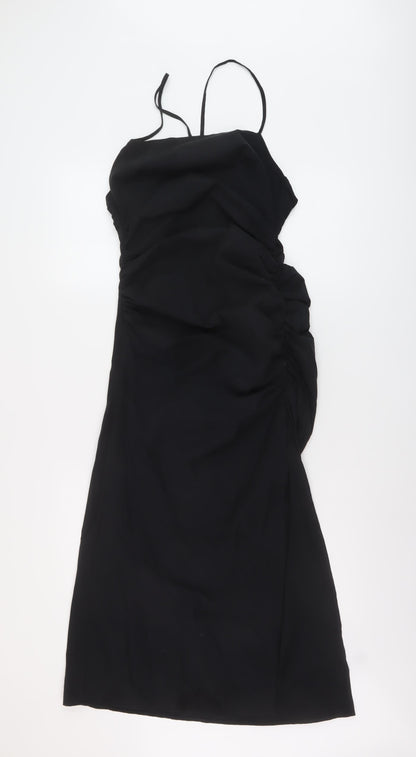 Zara Womens Black Cotton A-Line Size M Square Neck Zip