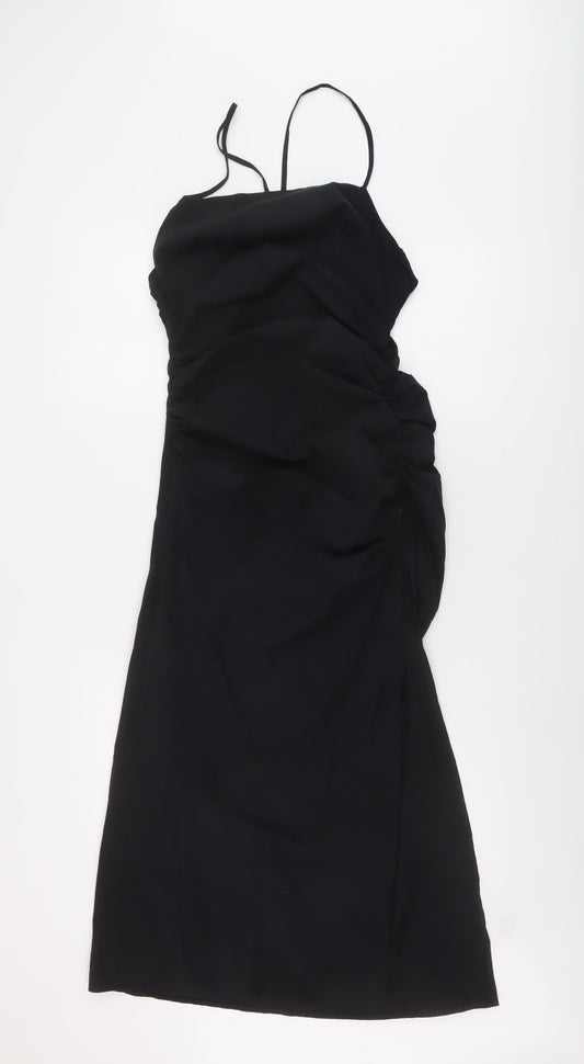 Zara Womens Black Cotton A-Line Size M Square Neck Zip