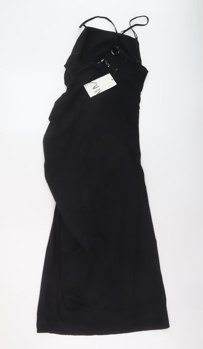 Zara Womens Black Cotton A-Line Size M Square Neck Zip