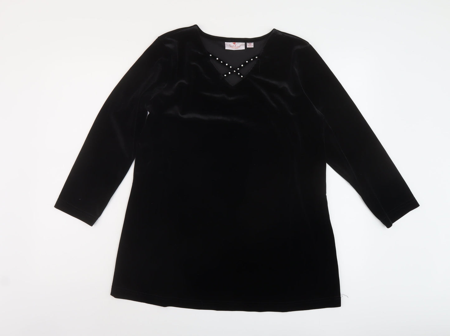 Jeane Bice Womens Black Polyester Basic Blouse Size XS V-Neck