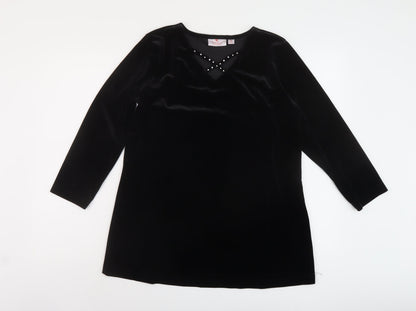 Jeane Bice Womens Black Polyester Basic Blouse Size XS V-Neck