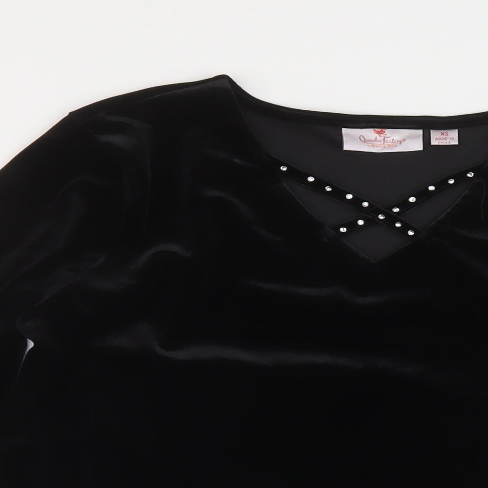 Jeane Bice Womens Black Polyester Basic Blouse Size XS V-Neck