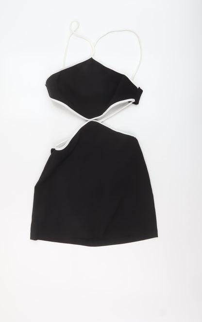 Zara Womens Black Polyester Mini Size M V-Neck Button