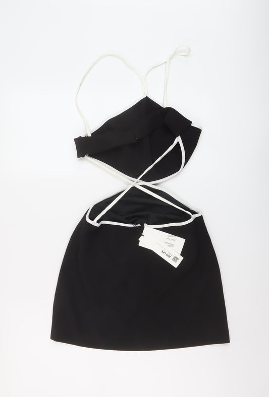 Zara Womens Black Polyester Mini Size M V-Neck Button