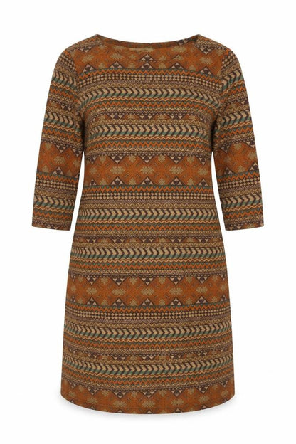 Sweet Miss Womens Brown Geometric Polyester Sheath Size XL Round Neck Pullover