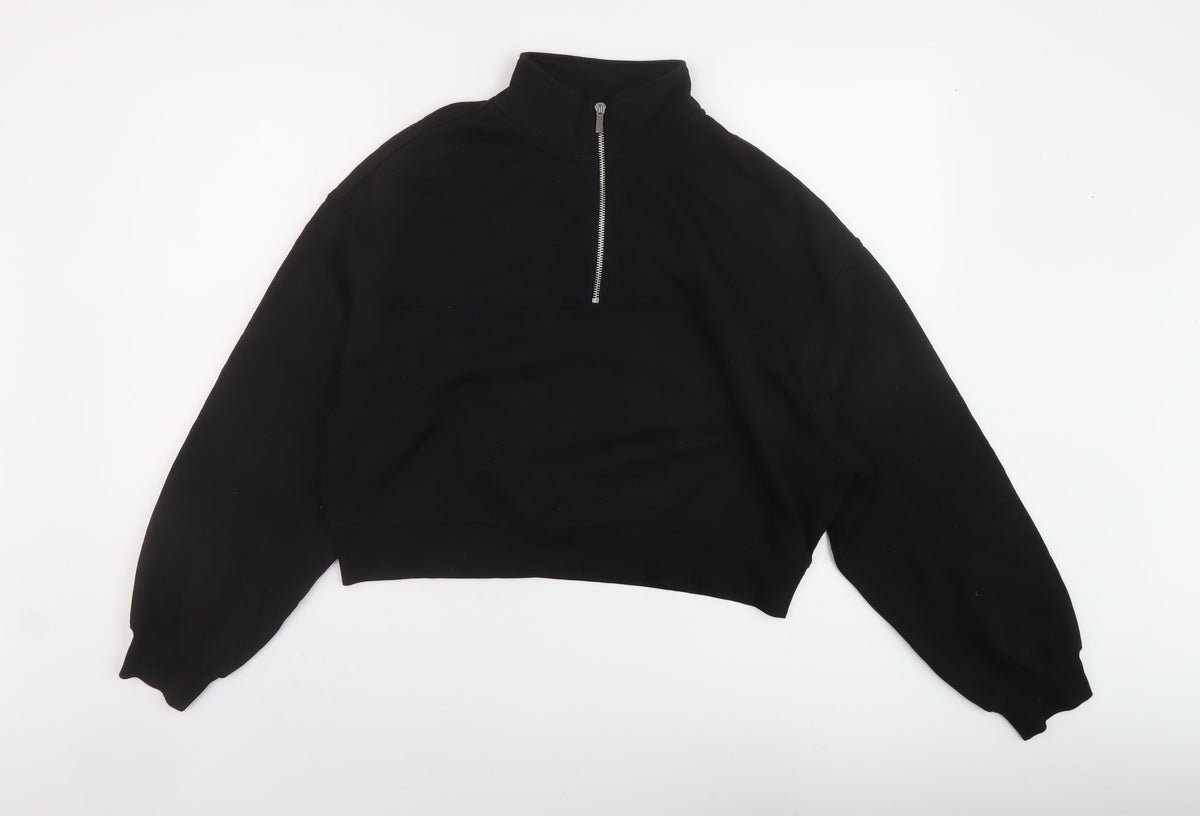H&M Womens Black Cotton Pullover Sweatshirt Size L Zip