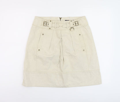 French Connection Womens Beige Cotton A-Line Skirt Size 10 Zip