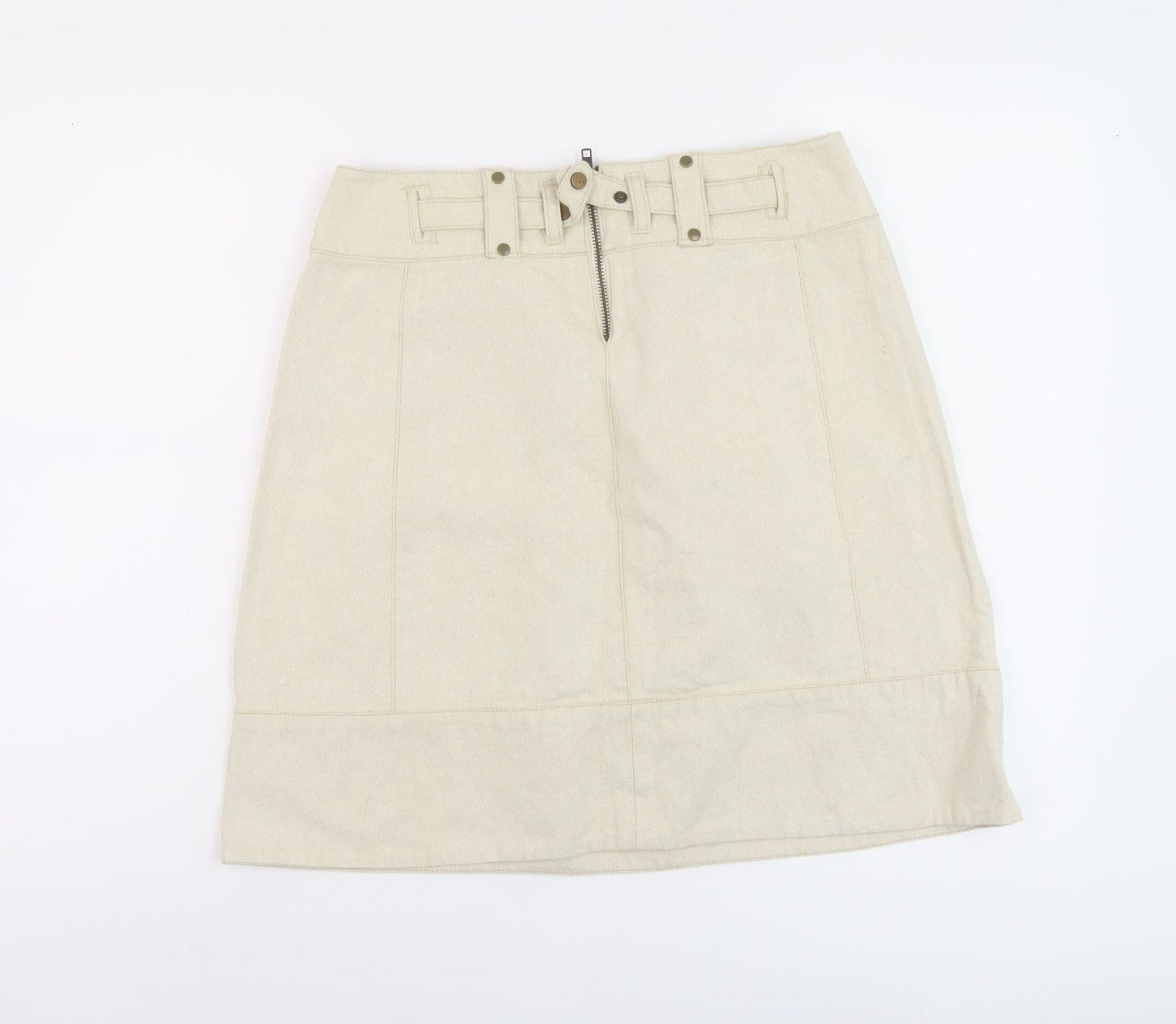 French Connection Womens Beige Cotton A-Line Skirt Size 10 Zip