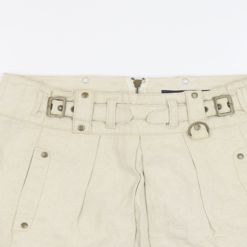 French Connection Womens Beige Cotton A-Line Skirt Size 10 Zip