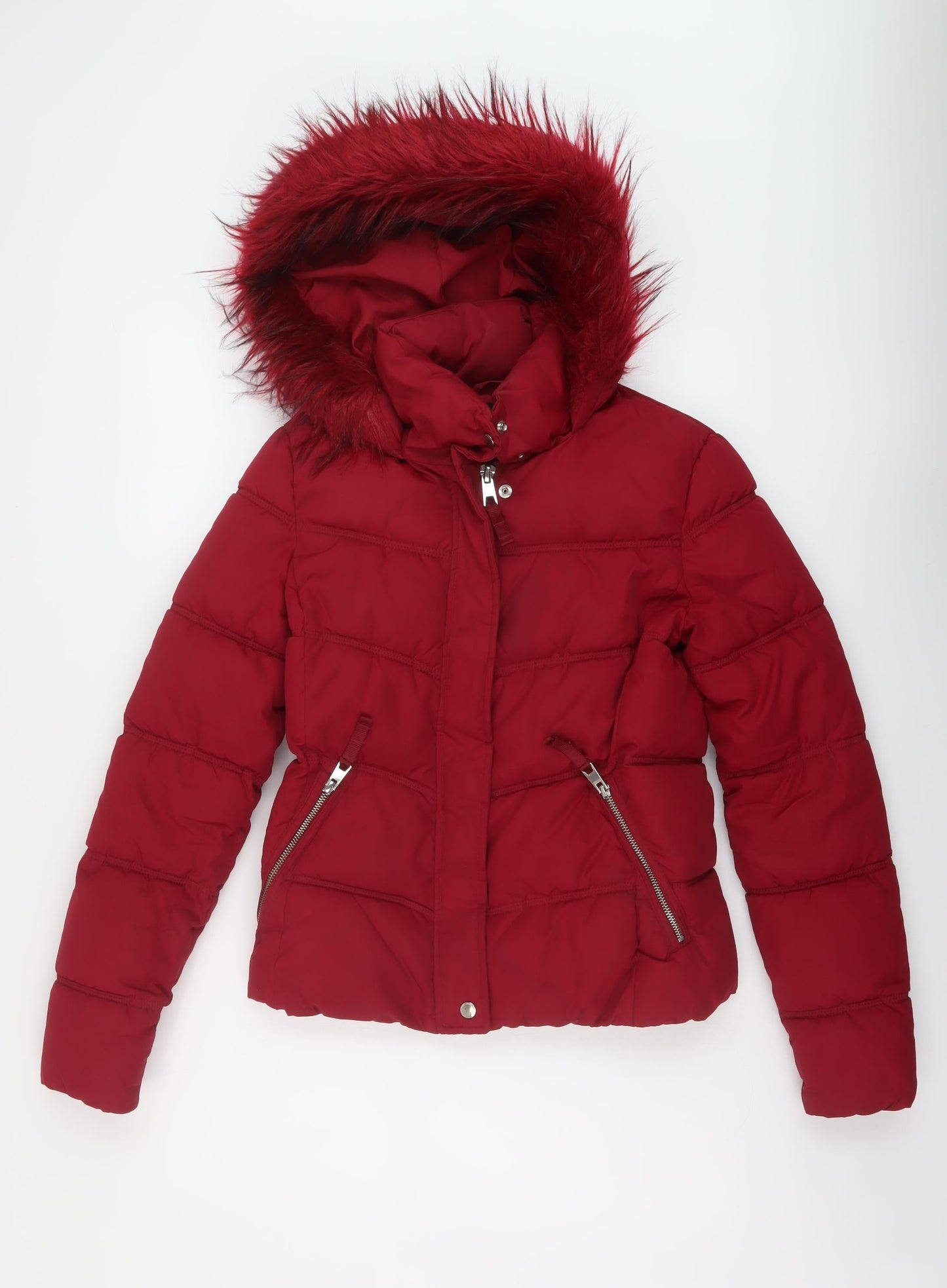 Womens UK Size S Bershka Red Puffer Jacket