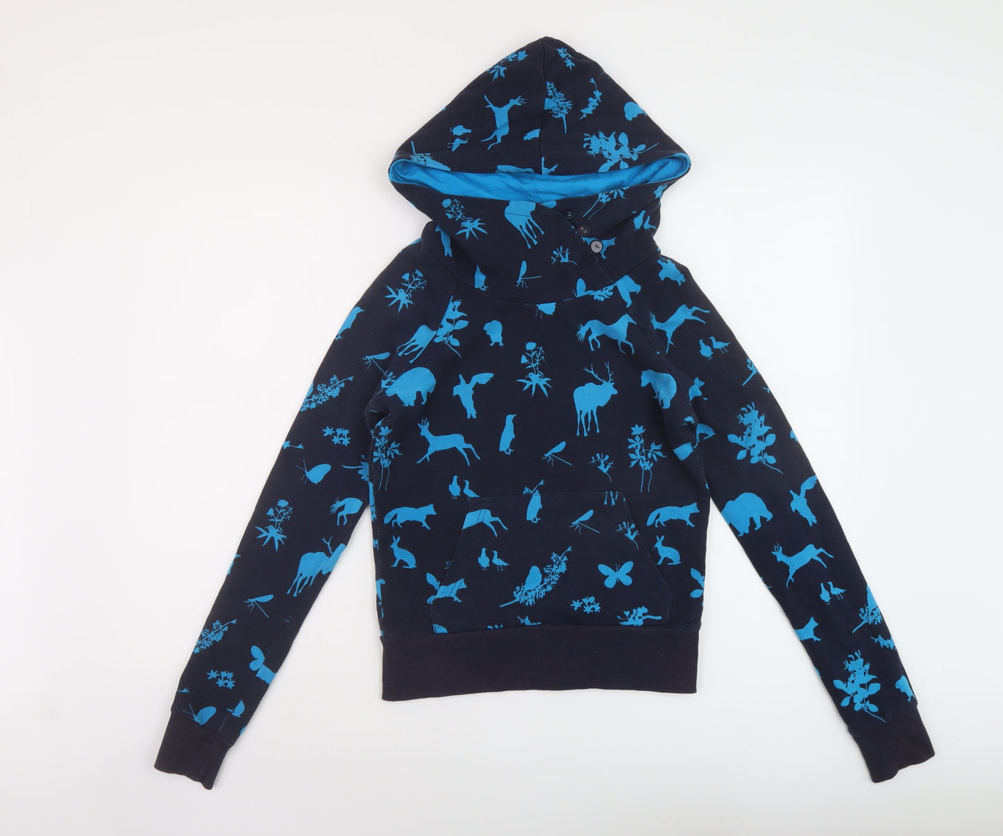 H&M Womens Blue Geometric Cotton Pullover Hoodie Size 8 Pullover