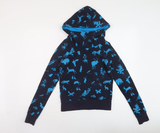 H&M Womens Blue Geometric Cotton Pullover Hoodie Size 8 Pullover