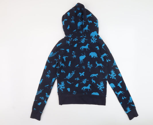 H&M Womens Blue Geometric Cotton Pullover Hoodie Size 8 Pullover