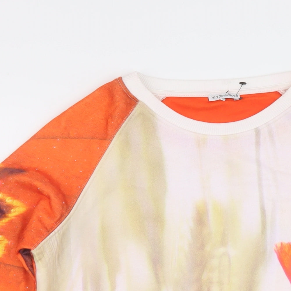 Via Delle Rose Womens Red Floral Polyester Pullover Sweatshirt Size S Pullover