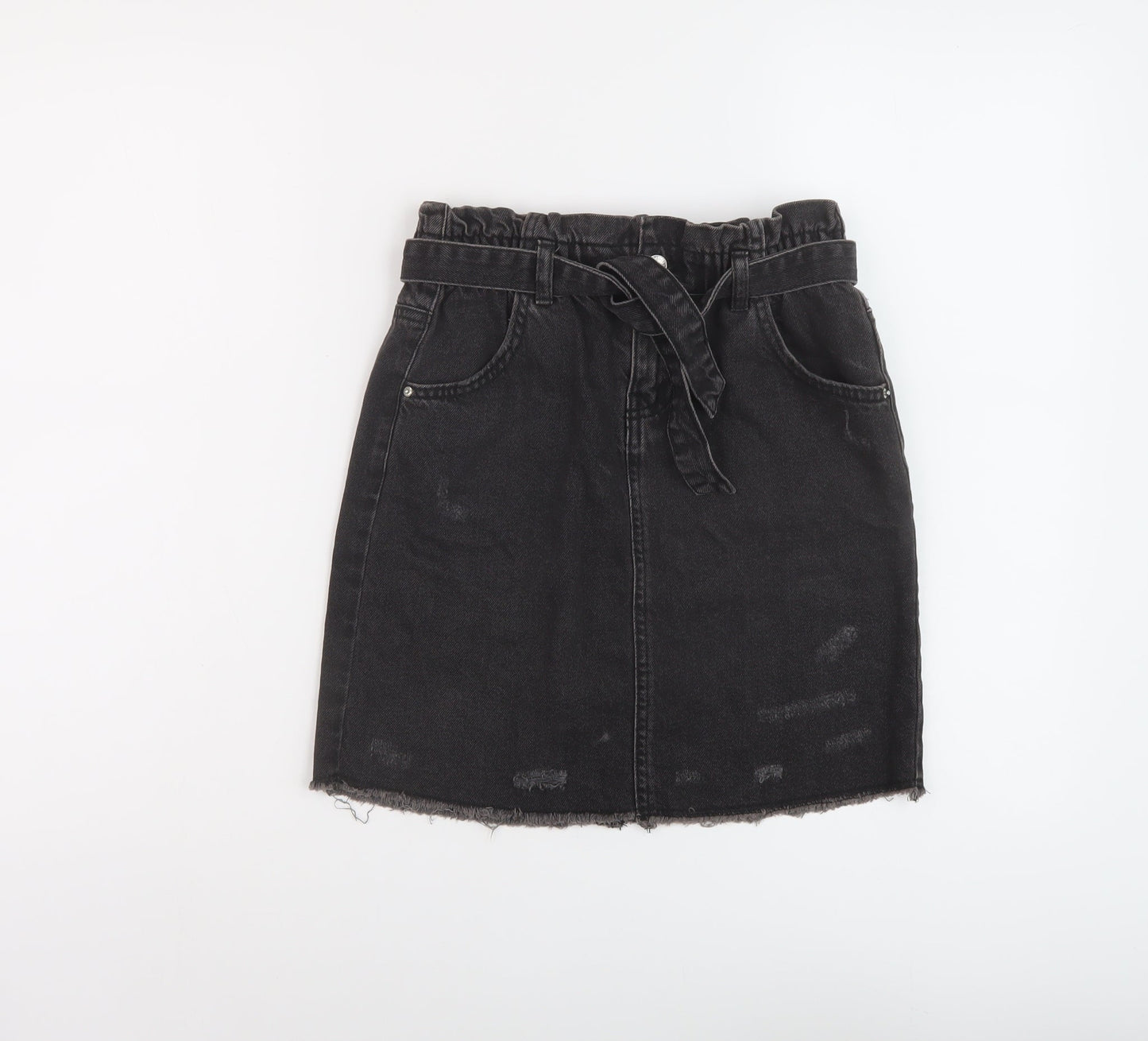 Denim & Co. Girls Grey Cotton A-Line Skirt Size 12-13 Years Regular Button