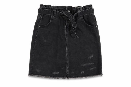 Front view of Denim & Co. girls’ grey cotton a-line skirt, size 12-13, years regular button