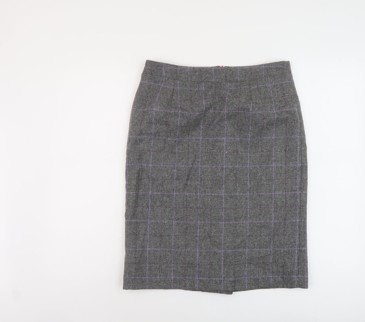 Barilocke Womens Grey Plaid Wool A-Line Skirt Size 14 Zip