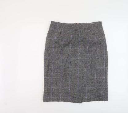 Barilocke Womens Grey Plaid Wool A-Line Skirt Size 14 Zip