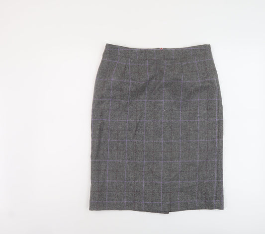 Barilocke Womens Grey Plaid Wool A-Line Skirt Size 14 Zip