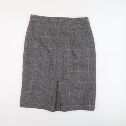 Barilocke Womens Grey Plaid Wool A-Line Skirt Size 14 Zip