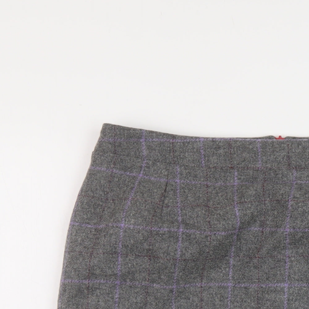Barilocke Womens Grey Plaid Wool A-Line Skirt Size 14 Zip