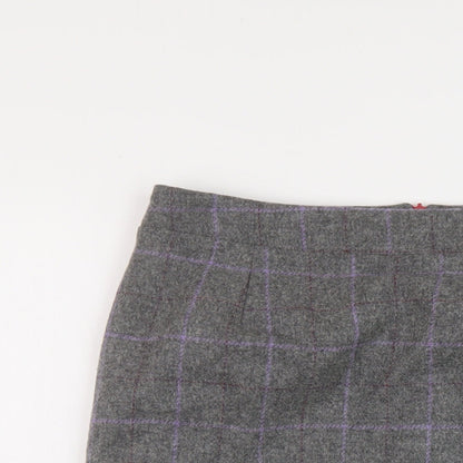 Barilocke Womens Grey Plaid Wool A-Line Skirt Size 14 Zip
