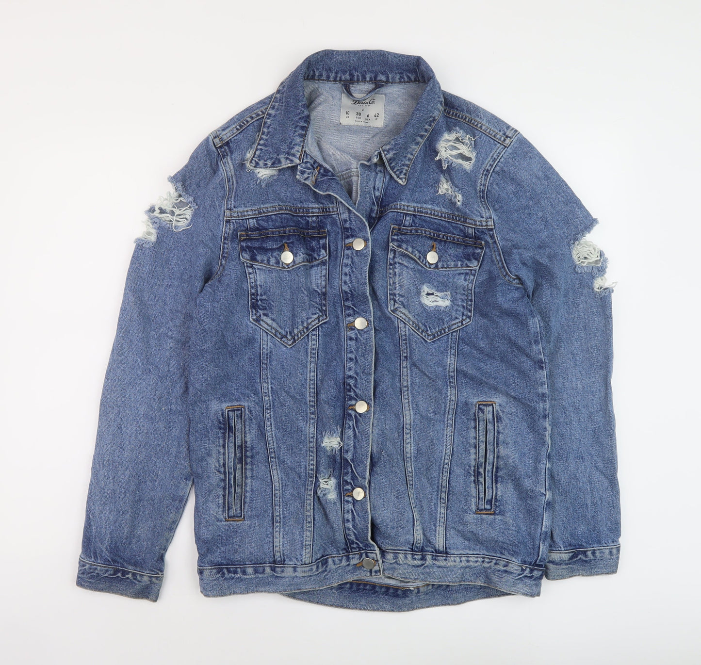 Denim & Co. Womens Blue Jacket Size 10 Button
