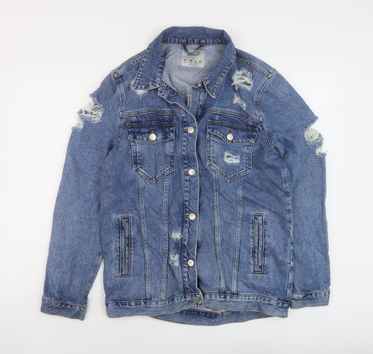 Denim & Co. Womens Blue Jacket Size 10 Button