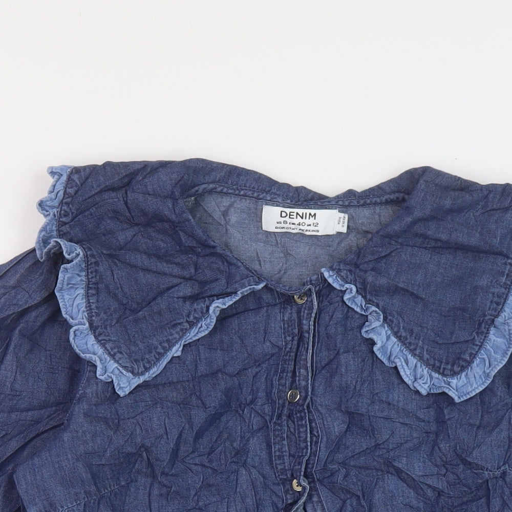 Womens UK Size 12 Dorothy Perkins Blue Basic Button-Up