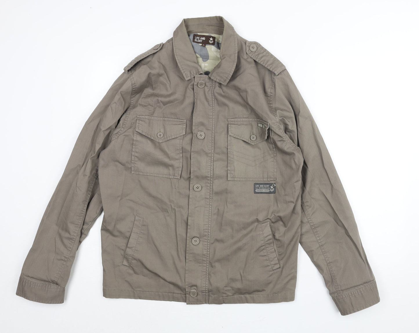 Mens UK Size L Life & Glory Brown Military Jacket