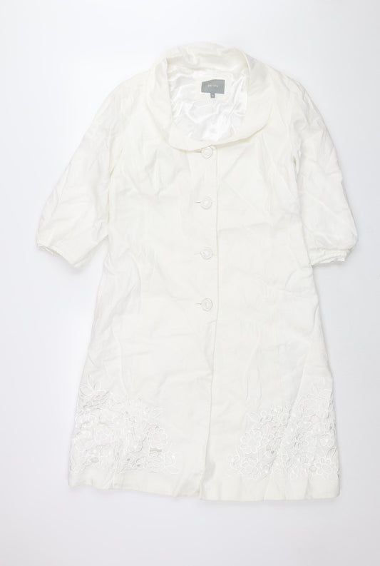 Per Una Womens White Overcoat Coat Size 12 Button - Embroidered Detail