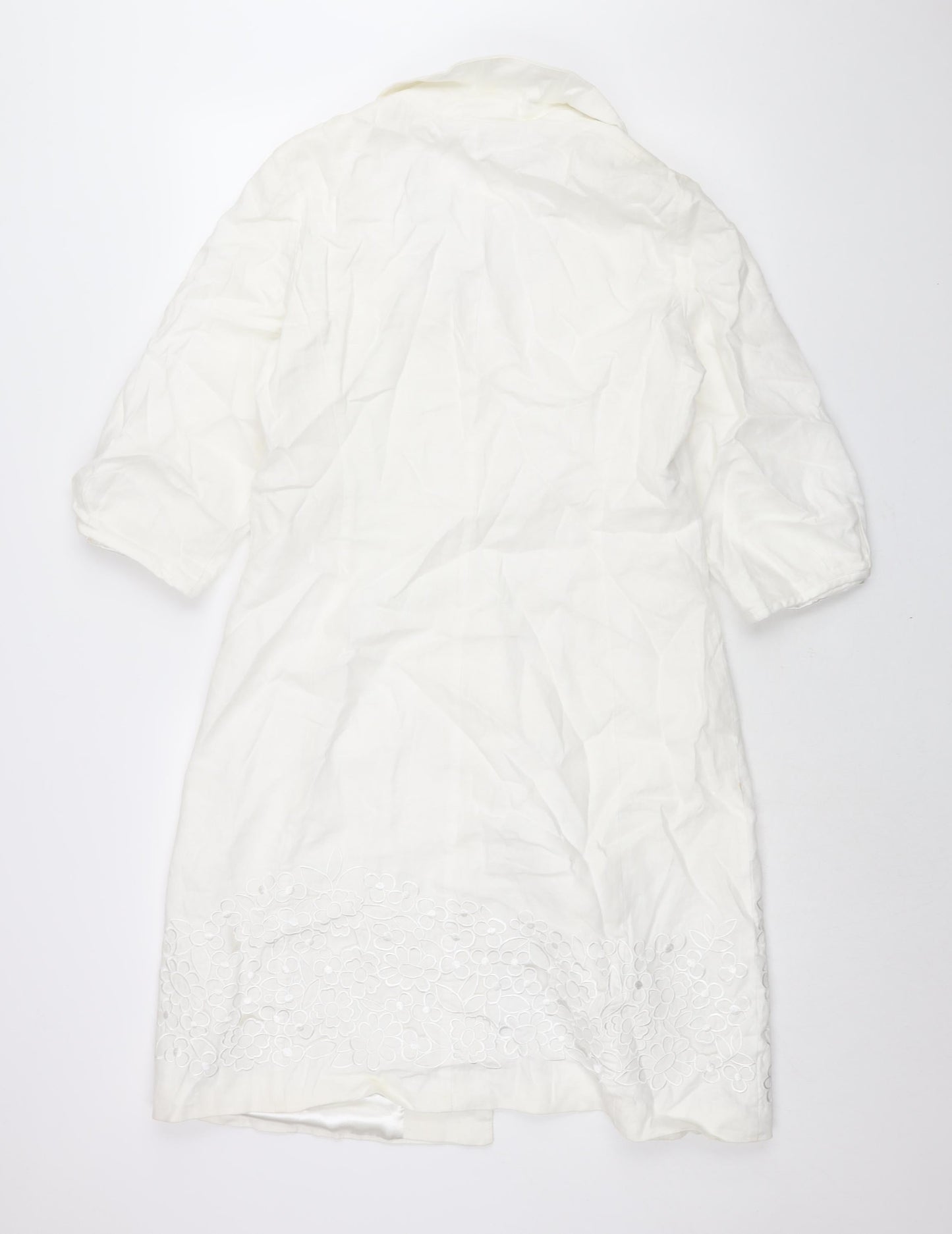 Per Una Womens White Overcoat Coat Size 12 Button - Embroidered Detail