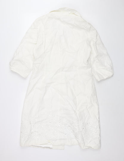 Per Una Womens White Overcoat Coat Size 12 Button - Embroidered Detail