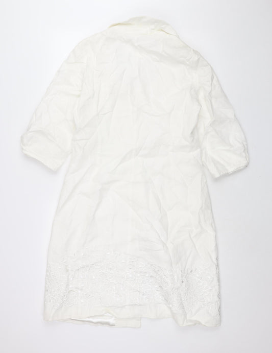 Per Una Womens White Overcoat Coat Size 12 Button - Embroidered Detail