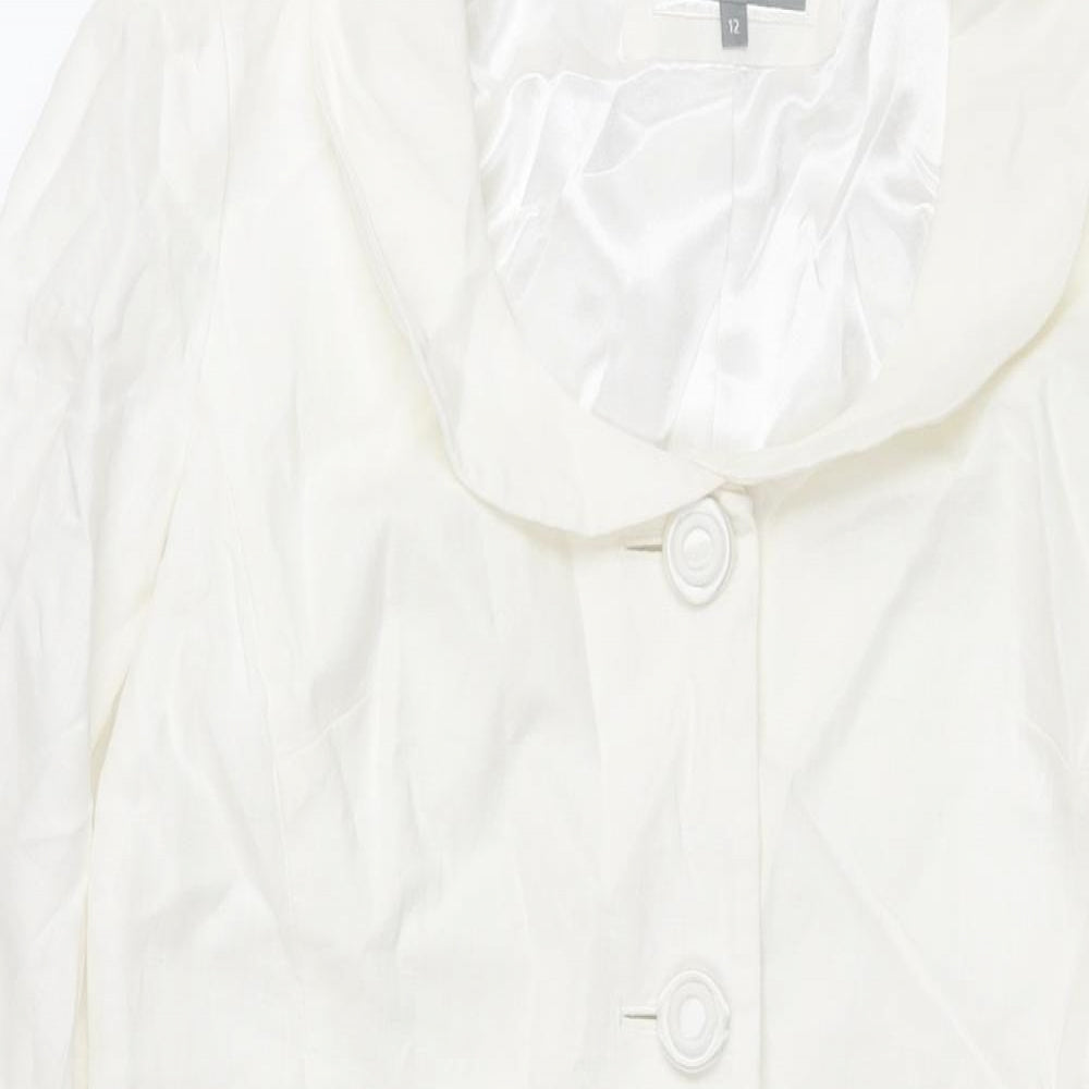 Per Una Womens White Overcoat Coat Size 12 Button - Embroidered Detail
