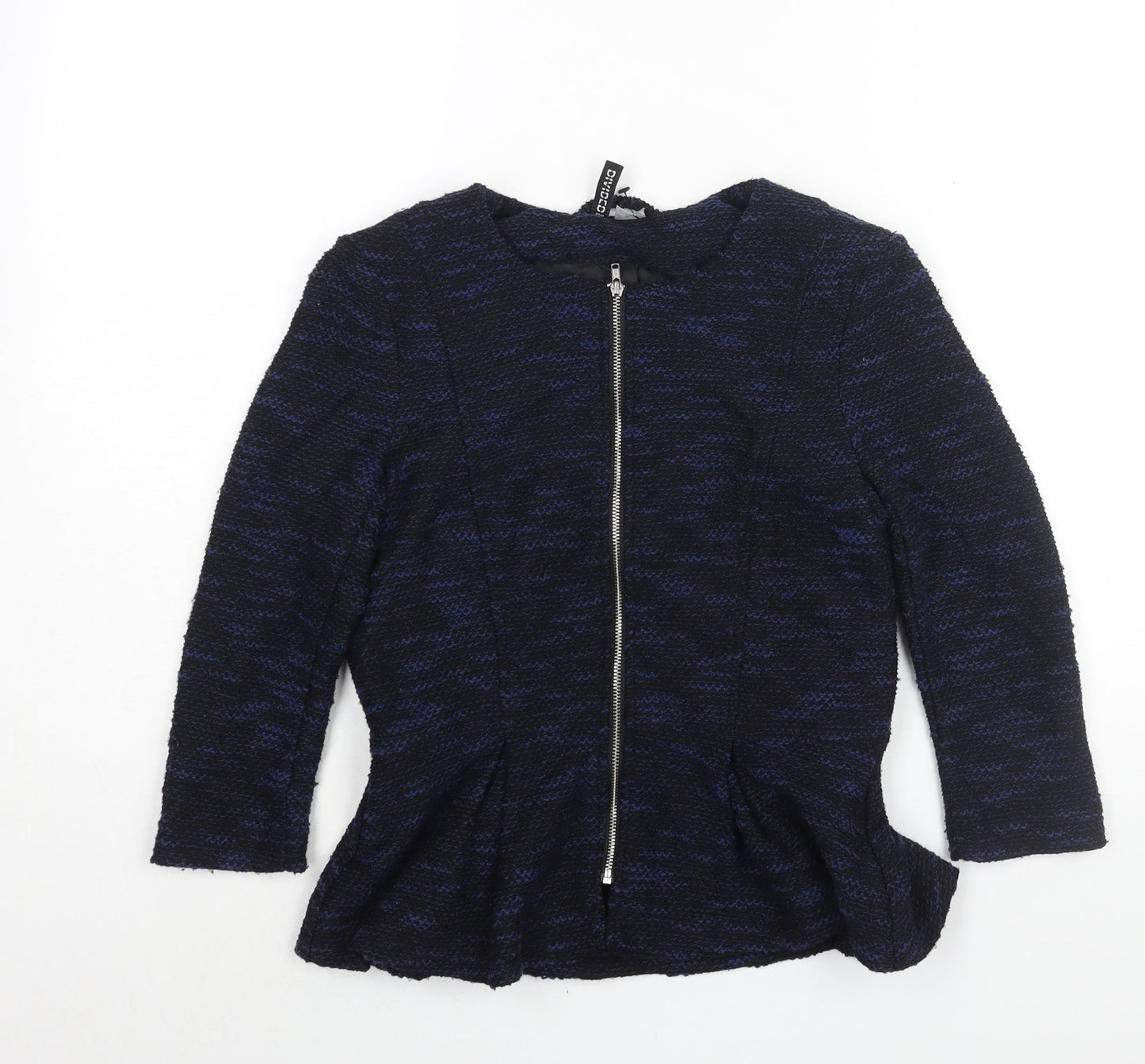 Divided by H&M Womens Blue Geometric Jacket Size 12 Zip - Peplum