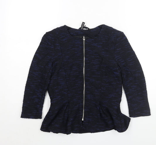 Divided by H&M Womens Blue Geometric Jacket Size 12 Zip - Peplum