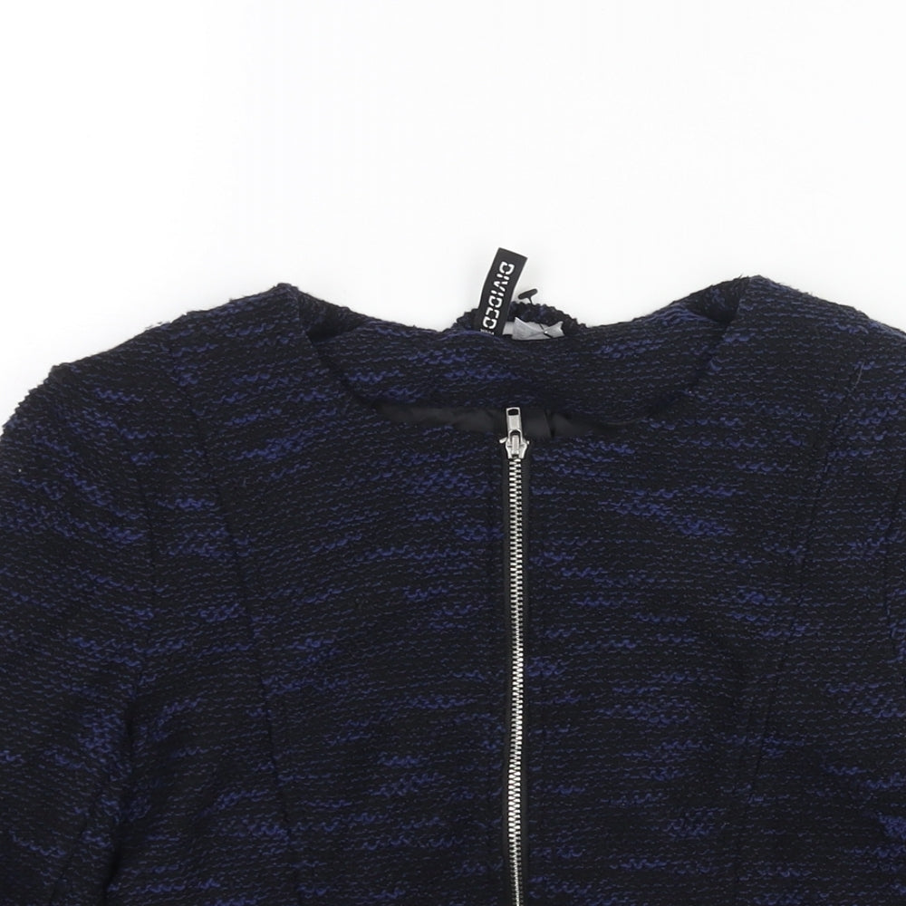 Divided by H&M Womens Blue Geometric Jacket Size 12 Zip - Peplum
