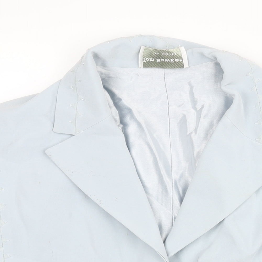 Tom Bowker Womens Blue Jacket Size L Button - Beading Mesh Detail Estimated Size